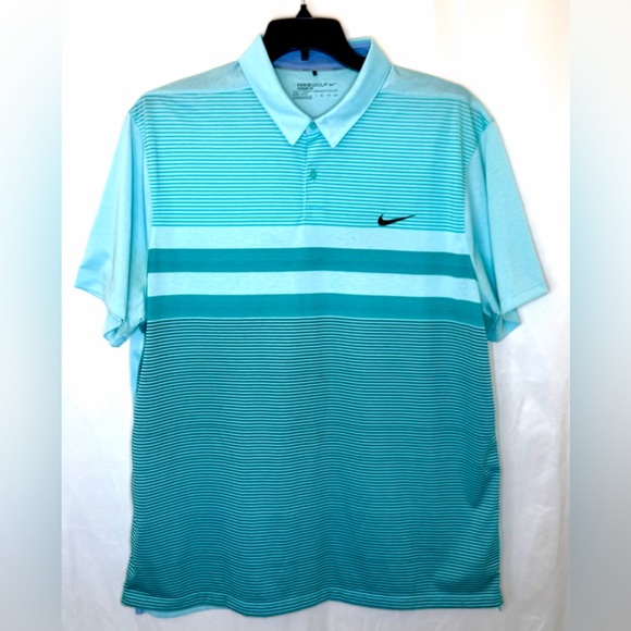 Nike Golf Modern Fit Polo Shirt Mens XL Blue/Green Striped Transition Dry-Fit - Picture 1 of 5